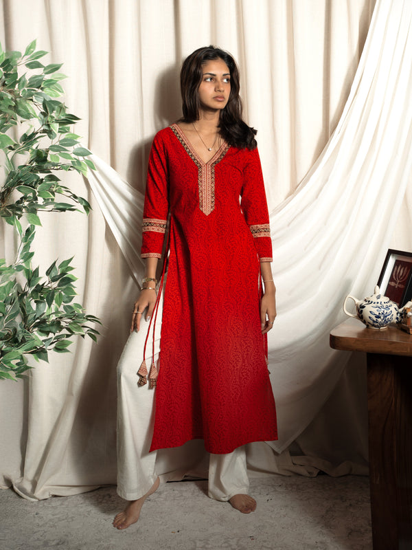 Alizeh red side slit kurti