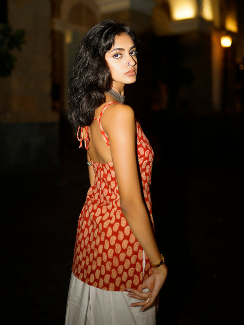 Kum-Kum Deep Back Short Kurti