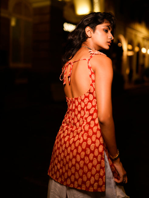 Kum-Kum Deep Back Short Kurti