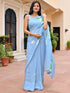 Blue Handbrush Chiffon Saree