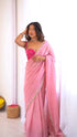 Elegant floral embroidered pink organza saree for wedding and festive wear