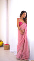 Viscose organza pink saree with golden lace and designer silk blouse fabric
